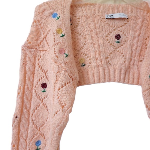 Zara Pink Floral Embroidered Cropped Cardigan - Picture 8 of 16